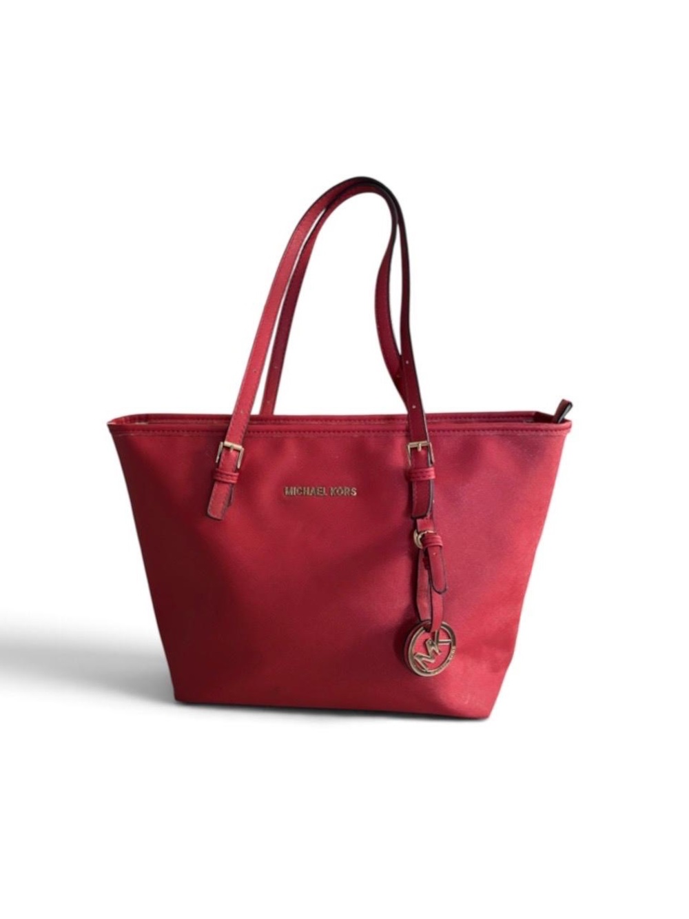 Michael Kors Jet Set Travel Medium Tote Red Saffiano Leather Gold Hardware Bag